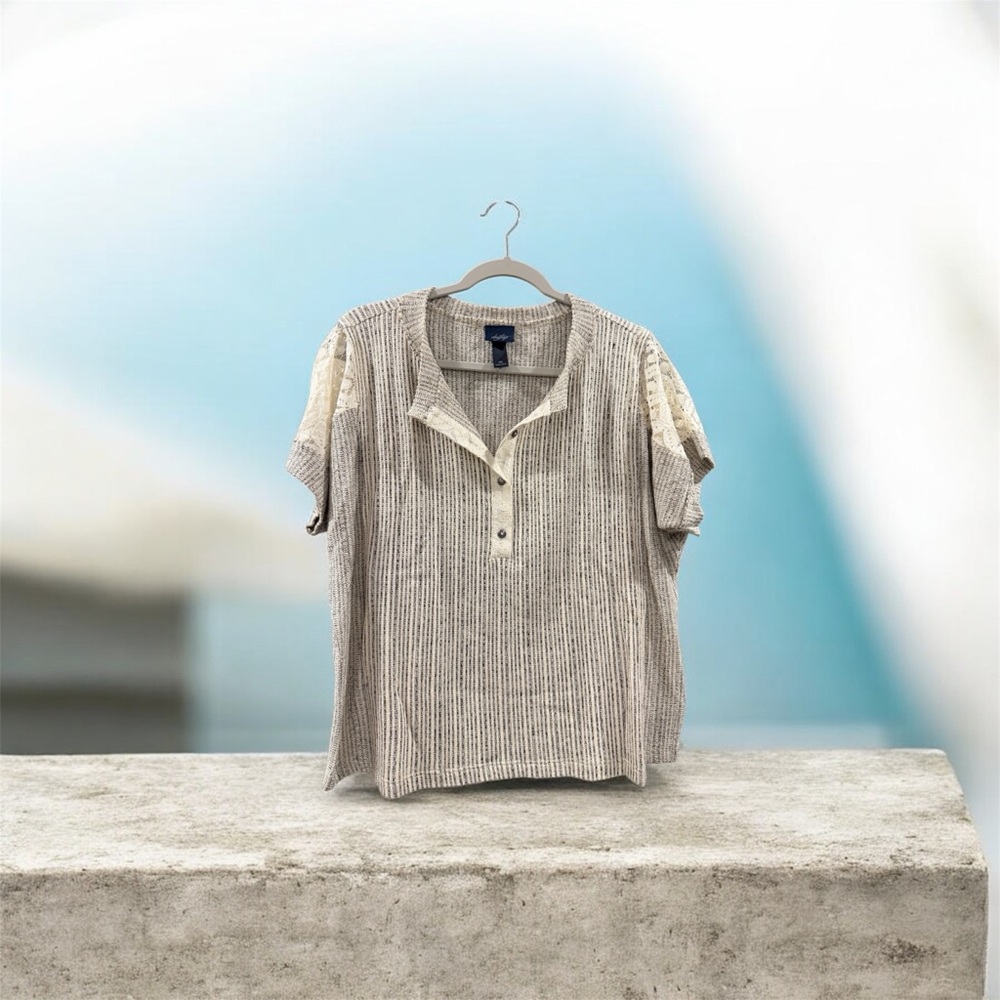 Daytrip Gray and Cream Striped Blouse